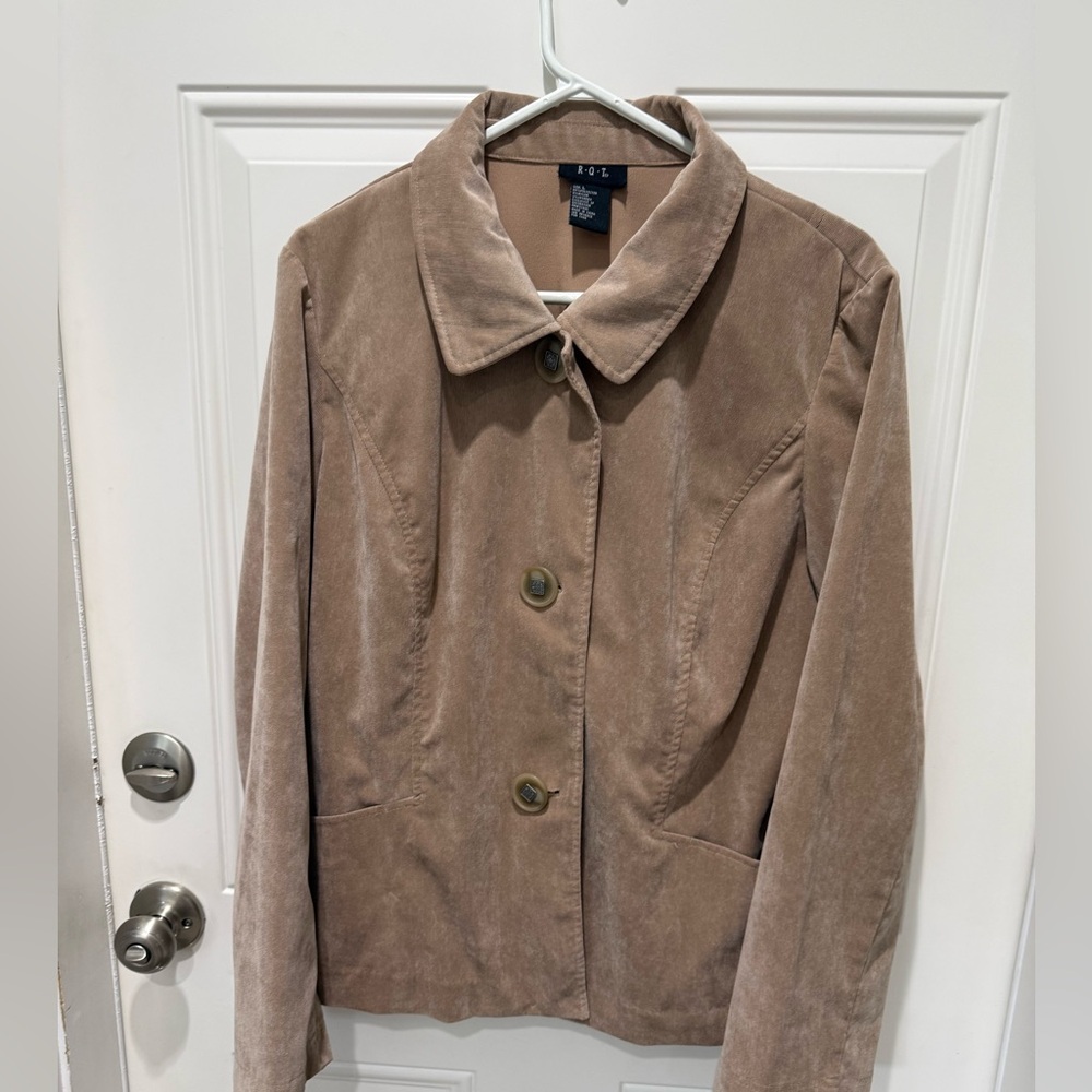 Women's Taupe Suede like Button-Front Jacket